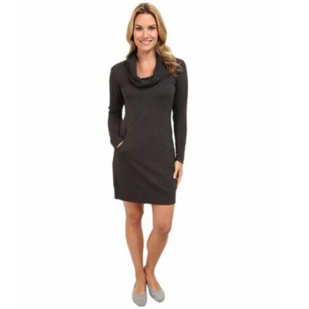 Merrell Indira Comfy Cowl Neck Dress | Dark Grey Pockets Long Sleeve Small